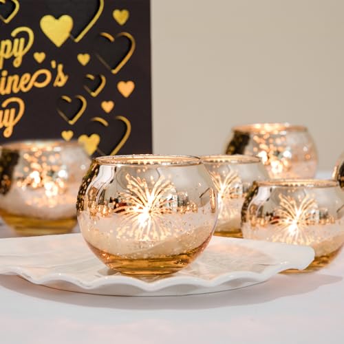 12 Pcs Votive Candle Holders Gold Fireworks Wedding Decor Tea Lights Holders Mercury Glass Tealight Candle Holder Centerpieces Table Decor Romantic Gifts for Valentine's Day Housewarming Party