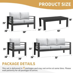 LayinSun Outdoor Aluminum Furniture Set, 5 Pieces Patio Sectional Conversation Chat Sofa Modern Seating Set with Coffee Table