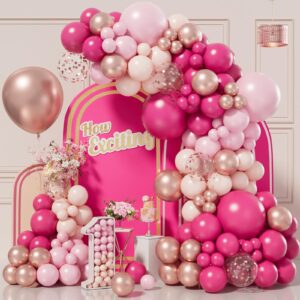 Bonropin 152pcs Pink Balloon Arch Garland Kit with Pastel Pink Hot Pink Pastel Orange Metallic Rose Gold Confetti Balloons for Birthday Baby Shower Princess Theme Wedding Valentine's Party Decorations