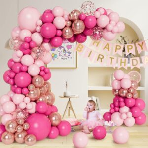 Bonropin 152pcs Pink Balloon Arch Garland Kit with Pastel Pink Hot Pink Pastel Orange Metallic Rose Gold Confetti Balloons for Birthday Baby Shower Princess Theme Wedding Valentine's Party Decorations