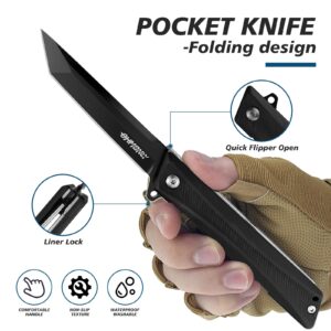 ohmonlyhoo Pocket Knife, 3.5 inch Folding Knife with G10 Handle and D2 Blade, Edc Knife with Nylon Sheath for men and Women