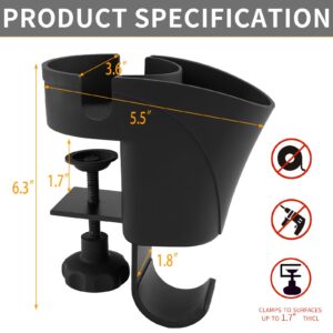 3 in 1 Desk Cup Holder - Organize Your Space with Headphone Hanger, Pen Holder, and Anti-Spill Cup Holder. Ideal for Water Bottles, Wheelchairs, Workstations, and Gaming Desk Accessories. (Black)