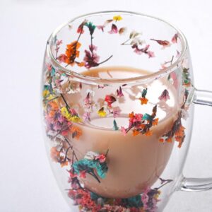 Flower Glass Double Wall Glass 10oz Coffee Cups with Handle Tea Cups Beverage Glasses Tea Mug Milk Mug a riot of colour Novelty Aesthetic Heat Resistant (Flourish Flower)