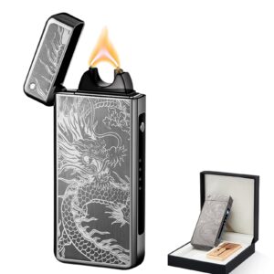 babobiu electric lighter rechargeable usb lighter windproof big flame lighter cool unique lighter plasma arc lighter with projection design lighter lighter for men, women, friends (blackdragon)