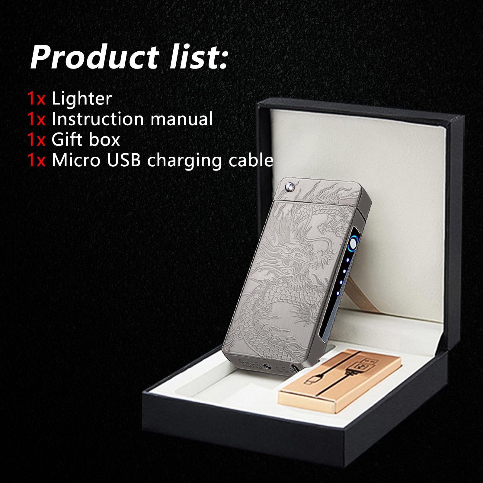 BABOBIU Electric Lighter Rechargeable USB Lighter Windproof Big Flame Lighter Cool Unique lighter Plasma Arc Lighter with Projection Design Lighter Lighter for Men, Women, Friends (BlackDragon)