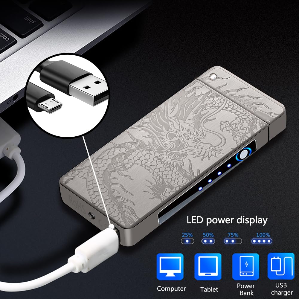 BABOBIU Electric Lighter Rechargeable USB Lighter Windproof Big Flame Lighter Cool Unique lighter Plasma Arc Lighter with Projection Design Lighter Lighter for Men, Women, Friends (BlackDragon)