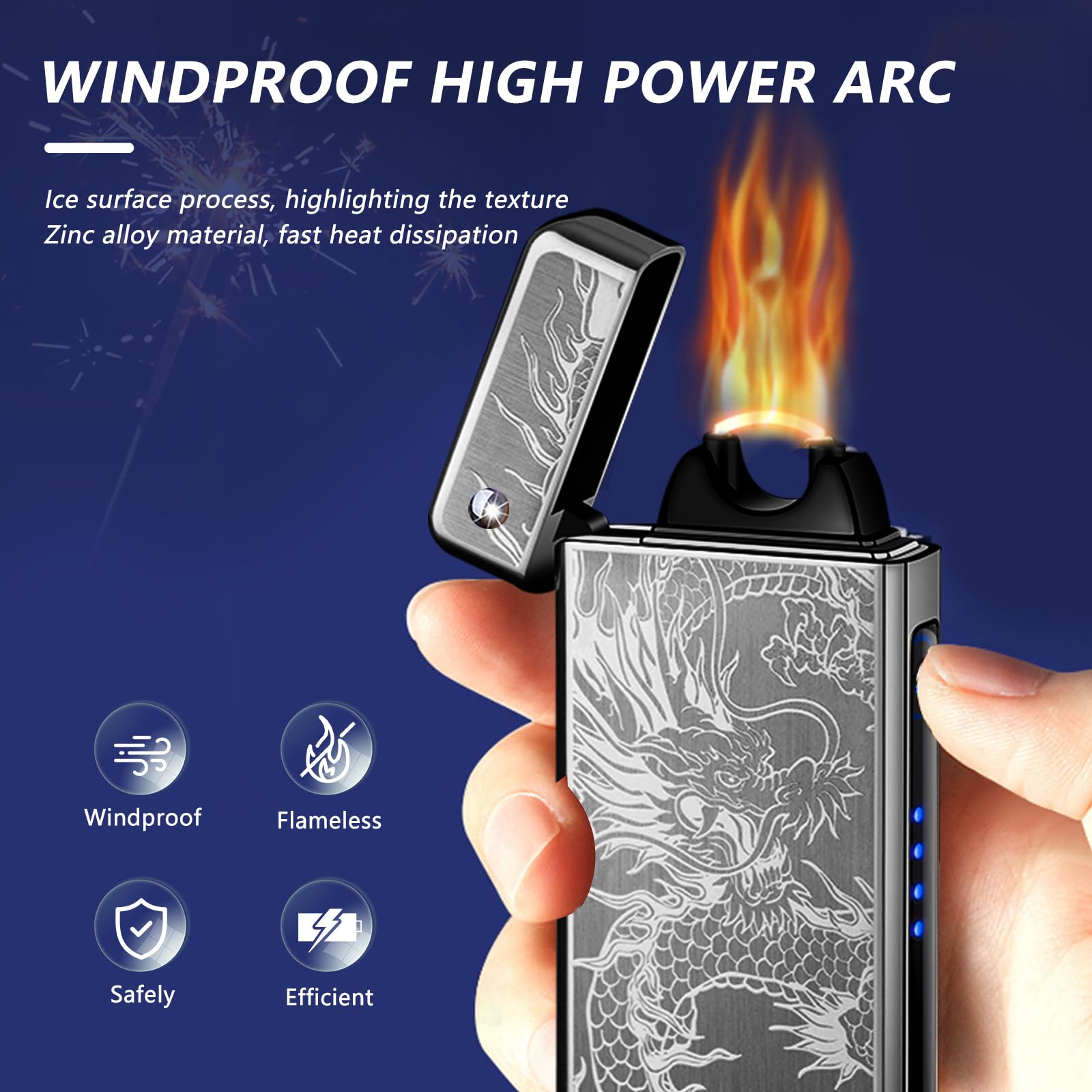 BABOBIU Electric Lighter Rechargeable USB Lighter Windproof Big Flame Lighter Cool Unique lighter Plasma Arc Lighter with Projection Design Lighter Lighter for Men, Women, Friends (BlackDragon)