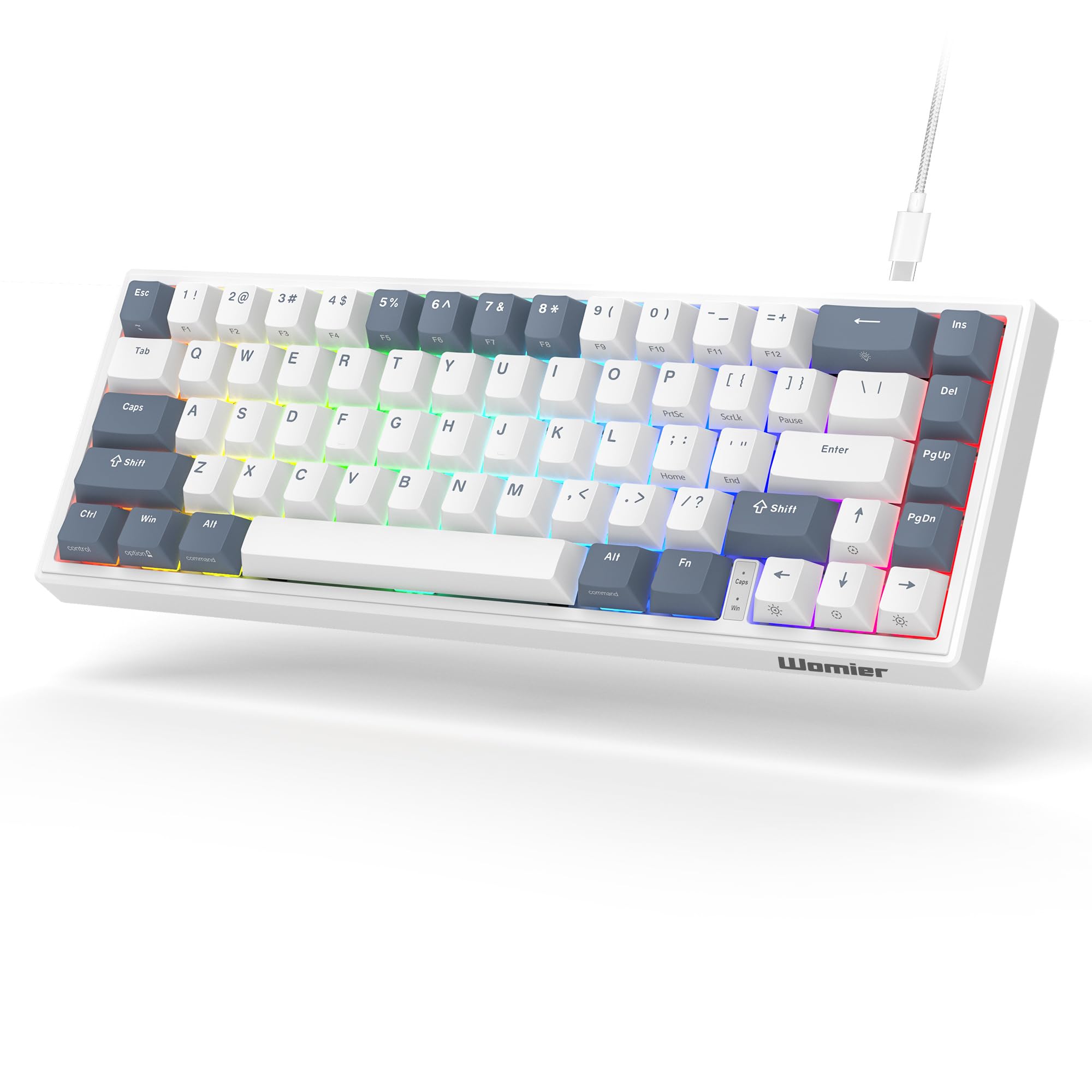 V-K66 60% Percent Keyboard, Mechanical Gaming Keyboard Gasket Mounted, Hot-swappable Keyboard Wired LED Backlit Creamy Keyboard with Arrow Keys - White and Grey