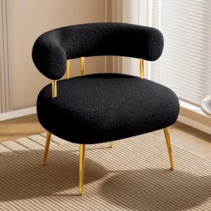 Dewhut Mid Century Sherpa Boucle Accent Chair, Round Upholstered Barrel Arm Chair for Small Spaces, Fluffy Side Corner Sofa Armchair for Living Room, Bedroom, Vanity, Office, Reading Nook(Black)