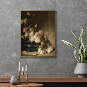 MIDEFINCH Framed Canvas Prints Wall Art Home Decor, Classical Oil Painting of White Bouquet Canvas Prints, Rustic Wall Decor for Bedroom Bathroom Decor Wall Art Office Decor (12"x16")