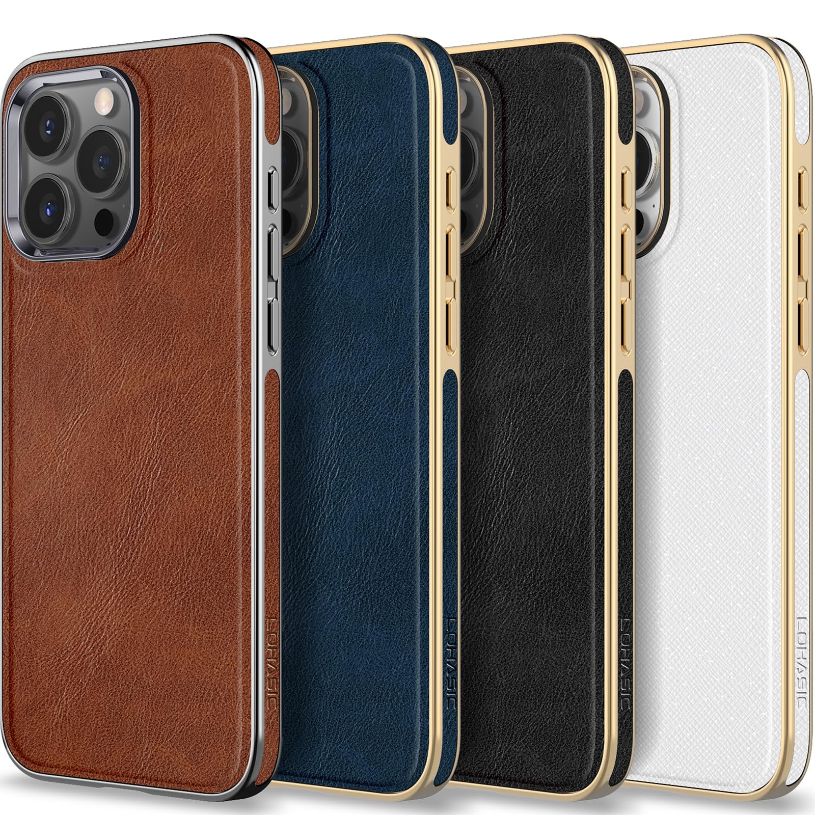 LOHASIC PU Leather Case for iPhone 15 Pro, Luxury Elegant Vintage Phone Cover for Men Women, Anti-Slip Grip Scratch Resistant TPU Bumper, 6.1 Inch, 5G, 2023 - Brown Grey