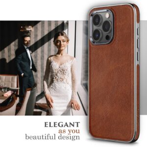 LOHASIC PU Leather Case for iPhone 15 Pro, Luxury Elegant Vintage Phone Cover for Men Women, Anti-Slip Grip Scratch Resistant TPU Bumper, 6.1 Inch, 5G, 2023 - Brown Grey