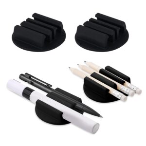 4pcs adhesive silicone pen holder, pen clip set marker holder for desk clipboard and other flat surfaces pencil holder for classroom office home school teacher students stuffs supplies (black)