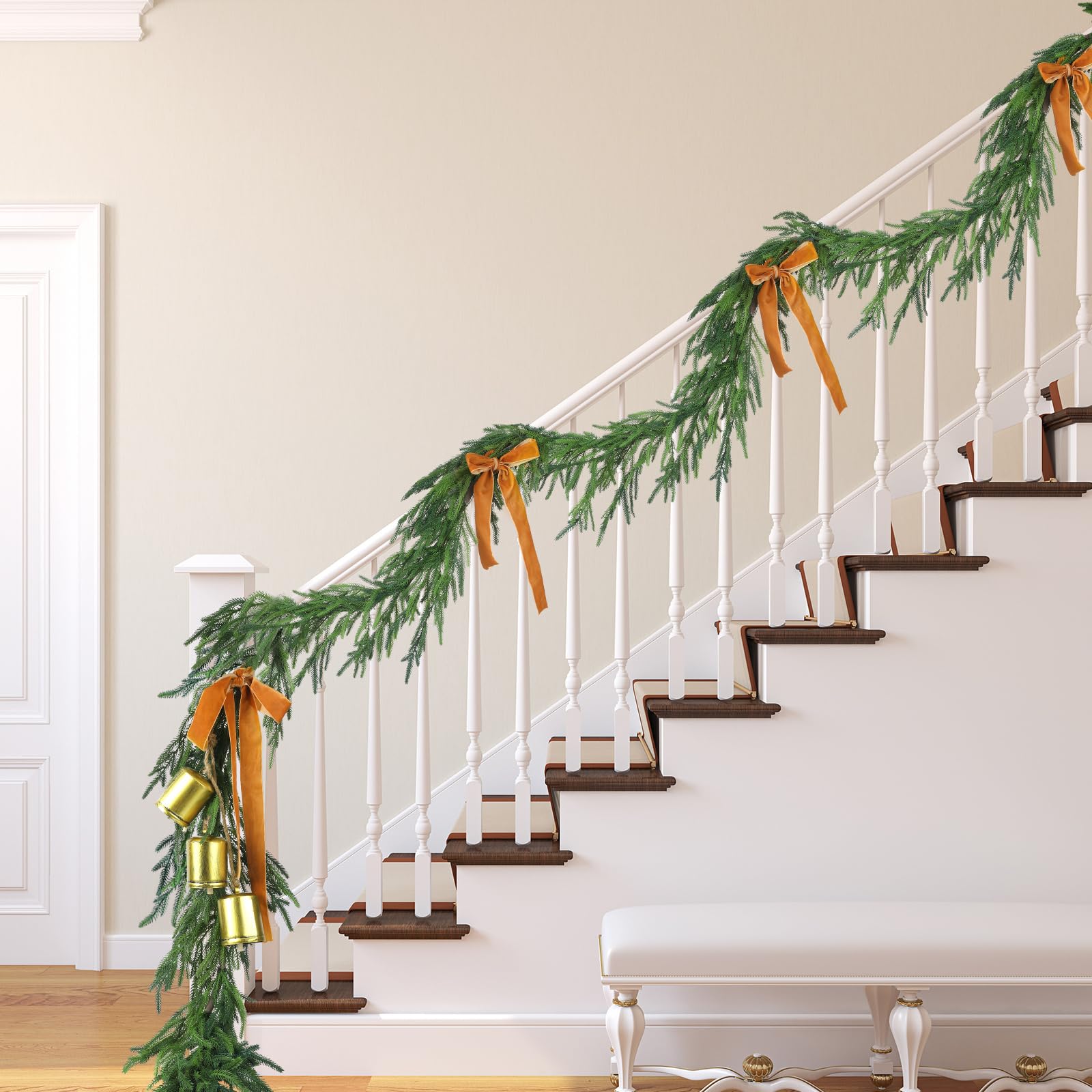 Jutom Christmas Garlands Norfolk Pine Garland Artificial Faux Greenery Garland for Holiday Indoor Mantle Decor (4 Pcs,6 Feet)