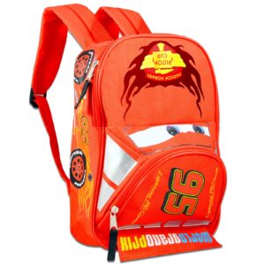 Disney Cars Backpack with Lunch Box Set - Bundle 16" Lightning Mcqueen Backpack, Lunch Bag, Tattoos, More | Cars Backpack and Lunchbox for Boys