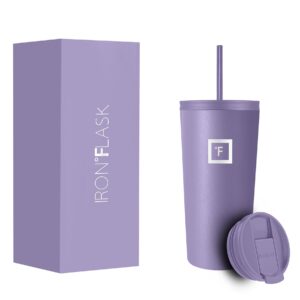 IRON °FLASK Classic Tumbler 2.0-2 Lids (Straw Flip), Vacuum Insulated Stainless Steel Water Bottle, Double Walled, Drinking cup, Thermos Travel Mug - Lavender, 24 Oz