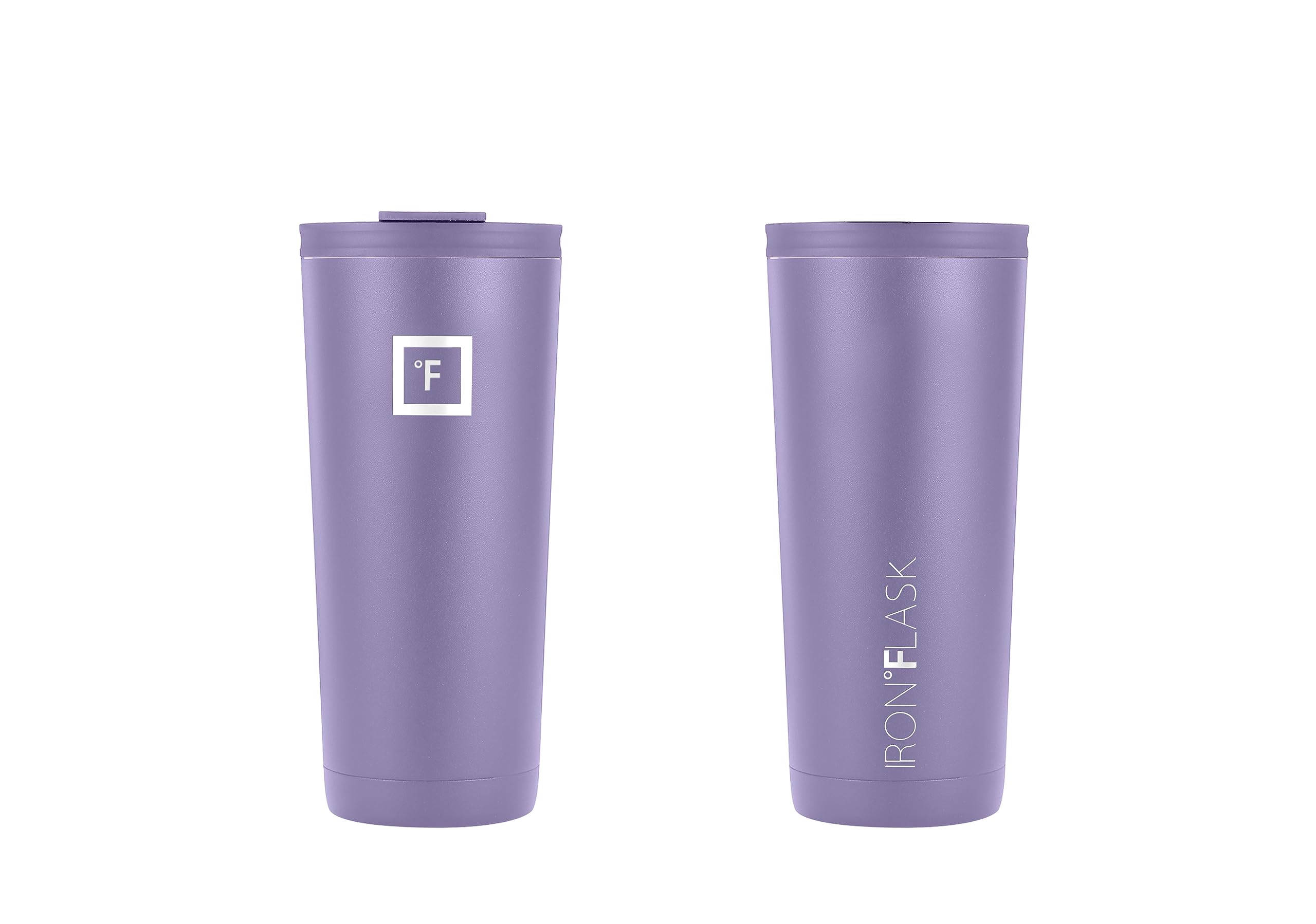 IRON °FLASK Classic Tumbler 2.0-2 Lids (Straw Flip), Vacuum Insulated Stainless Steel Water Bottle, Double Walled, Drinking cup, Thermos Travel Mug - Lavender, 24 Oz