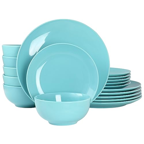 Elama Luna Porcelain Dinnerware Set (Blue), Service for 6, 18 Piece