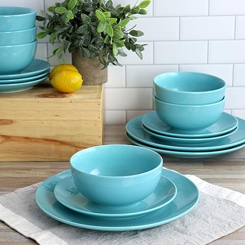 Elama Luna Porcelain Dinnerware Set (Blue), Service for 6, 18 Piece