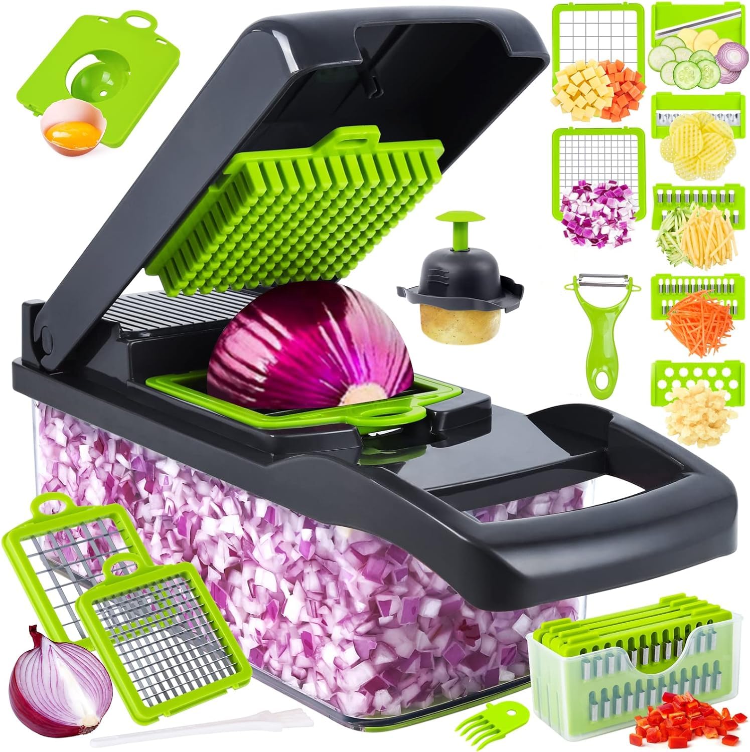 Vegetable Chopper Pro Food chopper – 14 in 1 multifunctional Onion Chopper, Kitchen Vegetable Slicer Dicer, 8 blade Vegetable Slicer Mini Food Processor – Multifunction Mandoline Slicer for Kitchen