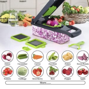 Vegetable Chopper Pro Food chopper – 14 in 1 multifunctional Onion Chopper, Kitchen Vegetable Slicer Dicer, 8 blade Vegetable Slicer Mini Food Processor – Multifunction Mandoline Slicer for Kitchen