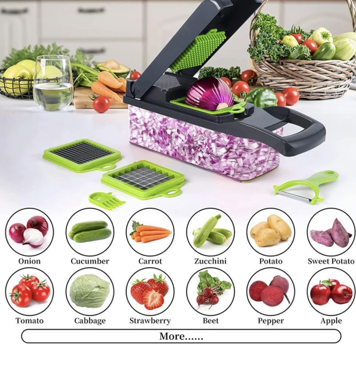 Vegetable Chopper Pro Food chopper – 14 in 1 multifunctional Onion Chopper, Kitchen Vegetable Slicer Dicer, 8 blade Vegetable Slicer Mini Food Processor – Multifunction Mandoline Slicer for Kitchen