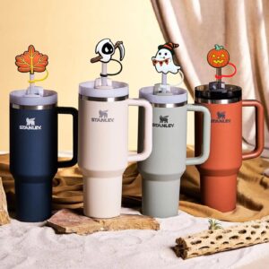 4 PCs Straw Covers Amreich Straw Cover for Stanley Cup, Silicon Straw Topper Straw Cap for Stanley 30oz & 40oz cup and Yeti Cup, Halloween Straw Cover Derocations