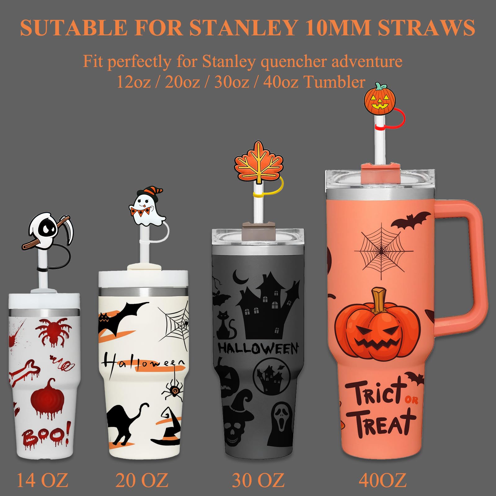 4 PCs Straw Covers Amreich Straw Cover for Stanley Cup, Silicon Straw Topper Straw Cap for Stanley 30oz & 40oz cup and Yeti Cup, Halloween Straw Cover Derocations