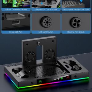 Upgrade Cooling Fan & Dual Charging Stand for Xbox Series X Console & Controller,Cooler Charger Station System for Series X with 15 RGB Lights,2 x 1400mAh Rechargeable Battery,Disc Accessories Storage