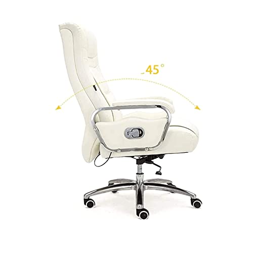 Office Chair Managerial Executive Chairs Boss Chair Ergonomics Chair Computer Game Chair with Fixed Armrest White Leather (Color : Black)