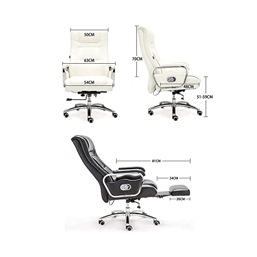 Office Chair Managerial Executive Chairs Boss Chair Ergonomics Chair Computer Game Chair with Fixed Armrest White Leather (Color : Black)