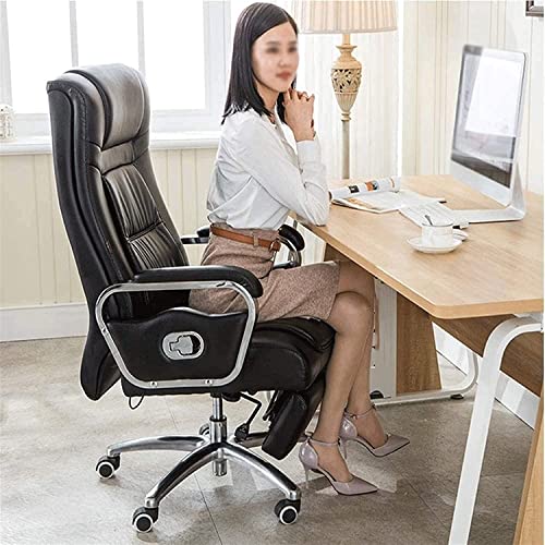 Office Chair Managerial Executive Chairs Boss Chair Ergonomics Chair Computer Game Chair with Fixed Armrest White Leather (Color : Black)