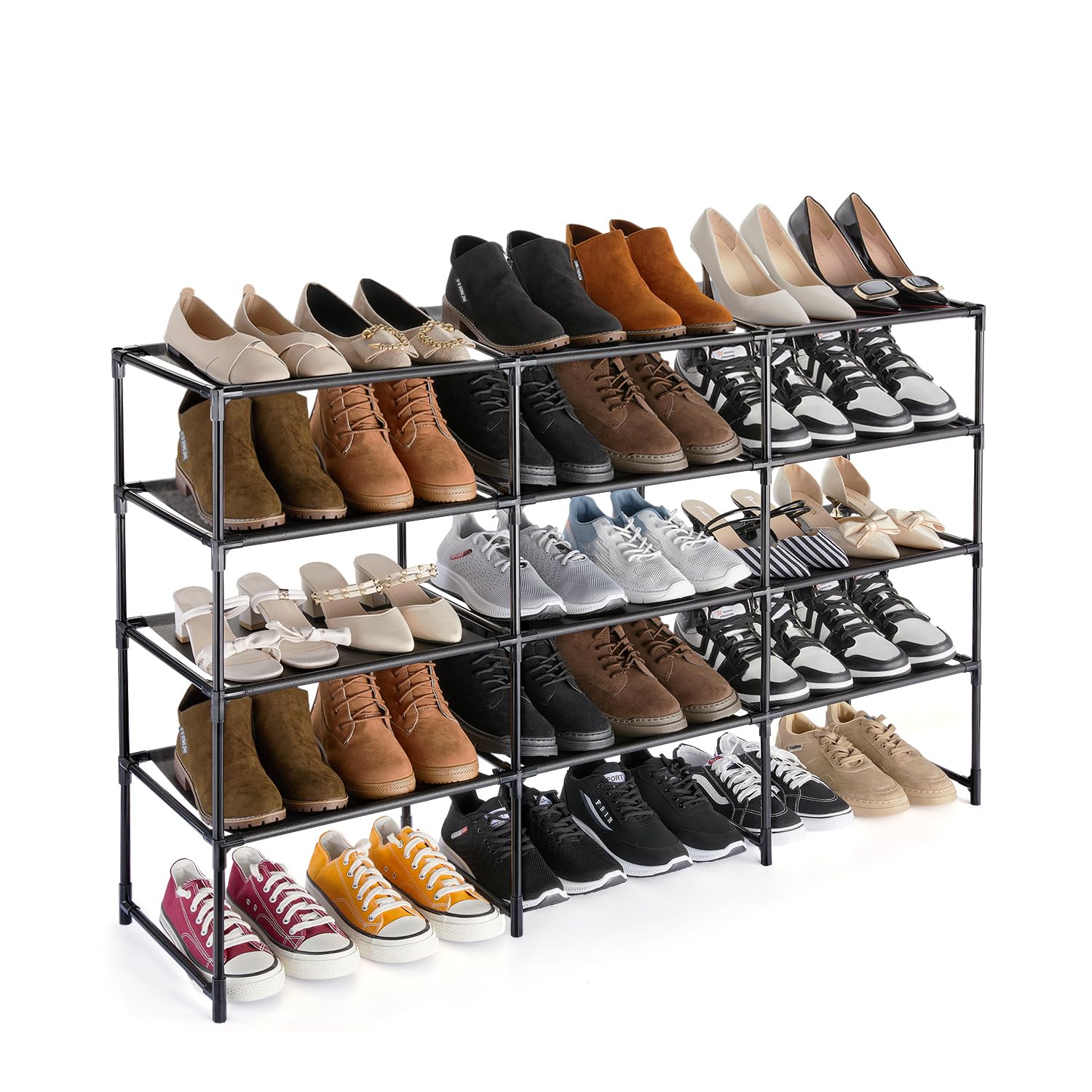 HOUSE AGAIN 5 Tier Long Shoe Rack for Closet, Shoe Shelf 30-Pairs Wide Non-Woven Cloth Max Weight 100LBS, Storage Organize for Floor, Bedroom, Entryways, Garages, Dorm, Apartments, Black