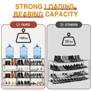 HOUSE AGAIN 5 Tier Long Shoe Rack for Closet, Shoe Shelf 30-Pairs Wide Non-Woven Cloth Max Weight 100LBS, Storage Organize for Floor, Bedroom, Entryways, Garages, Dorm, Apartments, Black