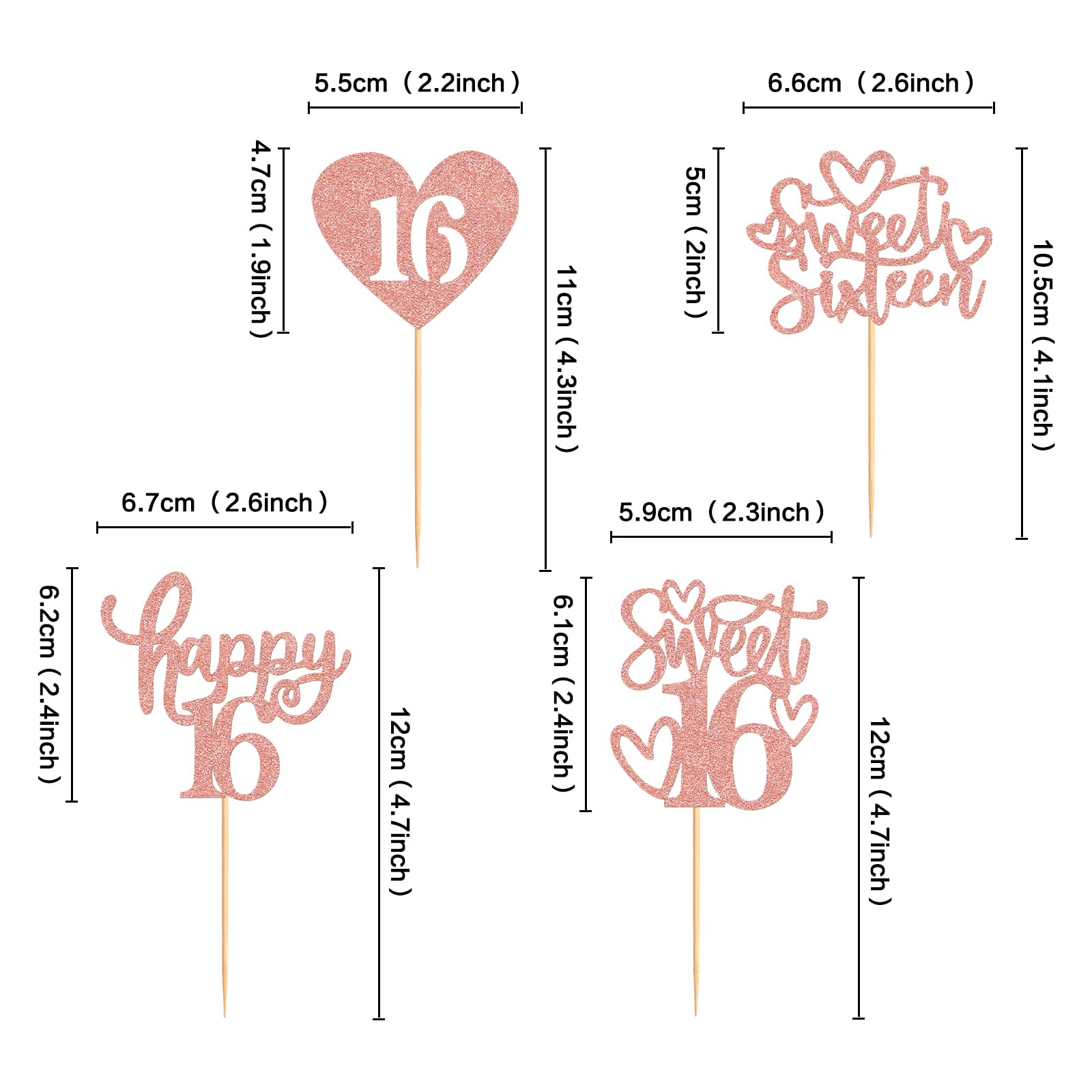 Keaziu 48 Pack Happy Sweet 16 Cupcake Toppers Sweet Sixteen 16 Happy 16 Cupcake Picks for 16th Birthday Wedding Anniversary Party Cake Decorations Supplies Rose Gold