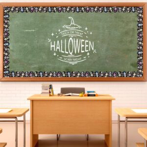 Whaline 66Ft Halloween Bulletin Board Borders Cute Skull Border Trim Cartoon Skeleton Bulletin Board Self-Adhesive Stickers for Home Office School Classroom Chalkboard Decor