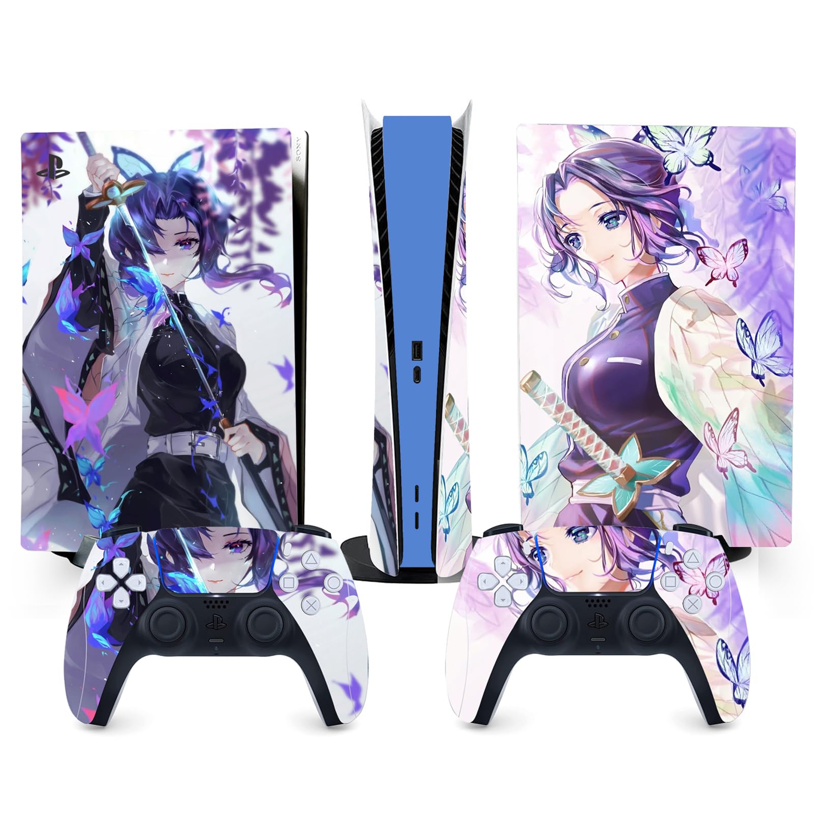 TANOKAY PS5 Console Skin and Controller Skin Set | Kochou Shinobu | Matte Finish Vinyl Wrap Sticker Full Decal Skins | Compatible with Sony Playstation 5 Digital Version