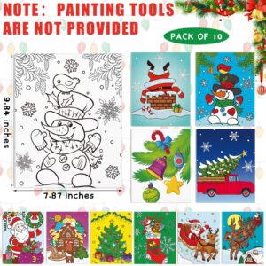 Cholemy 10 Pcs Christmas Pre Drawn Canvas for Painting 7.87 x 9.84 Inch Santa Snowman Canvas Boards with 1 Coloring Card Cute Canvas with Designs to Paint for Xmas DIY Paint Art Supplies, 10 Styles