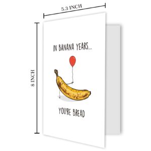 Funny Banana Bread Birthday Cards, Happy Birthday Gifts for Men Women Best Friend, Banana Bread Greeting Card, In Banana Years You’re Bread