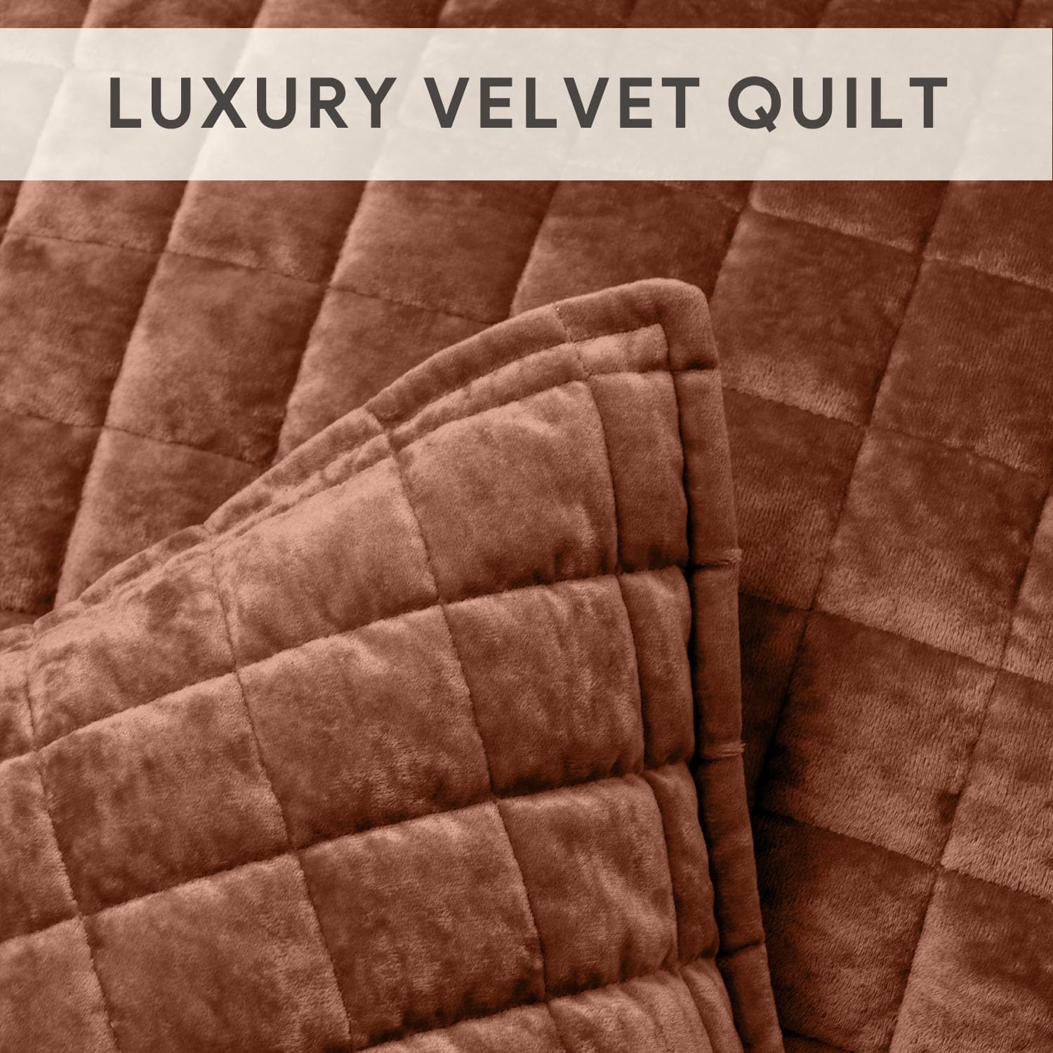 RECYCO Luxury Velvet Quilt King Size, Ultra Soft Velvet Bedding Sets, Lightweight Quilted Velvet Comforter Set, Channel Stitch Oversized Bedspread Coverlet with 2 Pillow Shams, Terracotta