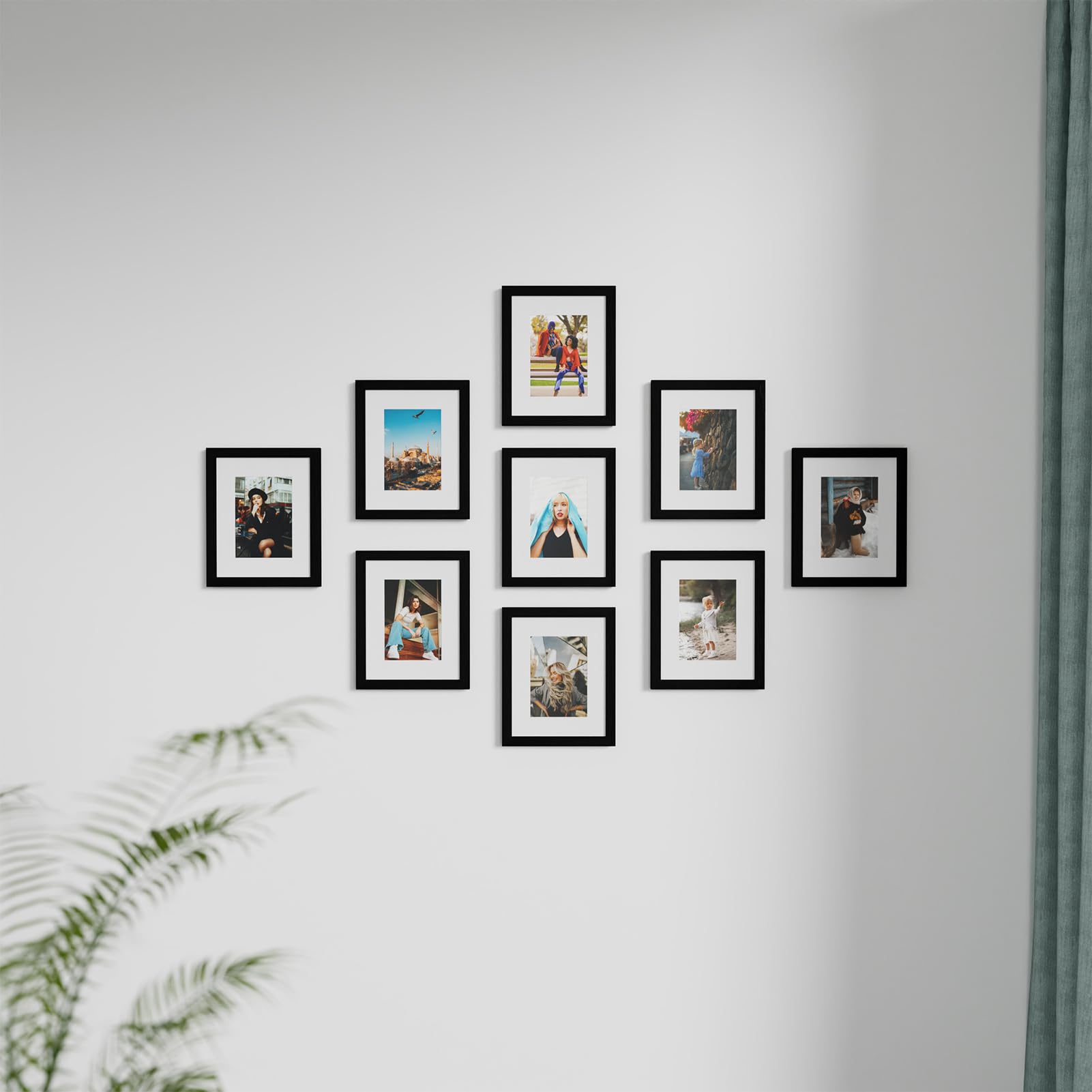 Vittanly 8x10 Picture Frames Set of 9, Display 5x7 Pictures with Mat or 8x10 without Mat, Collage Frames for Wall or Tabletop, Engineered Wood, Black