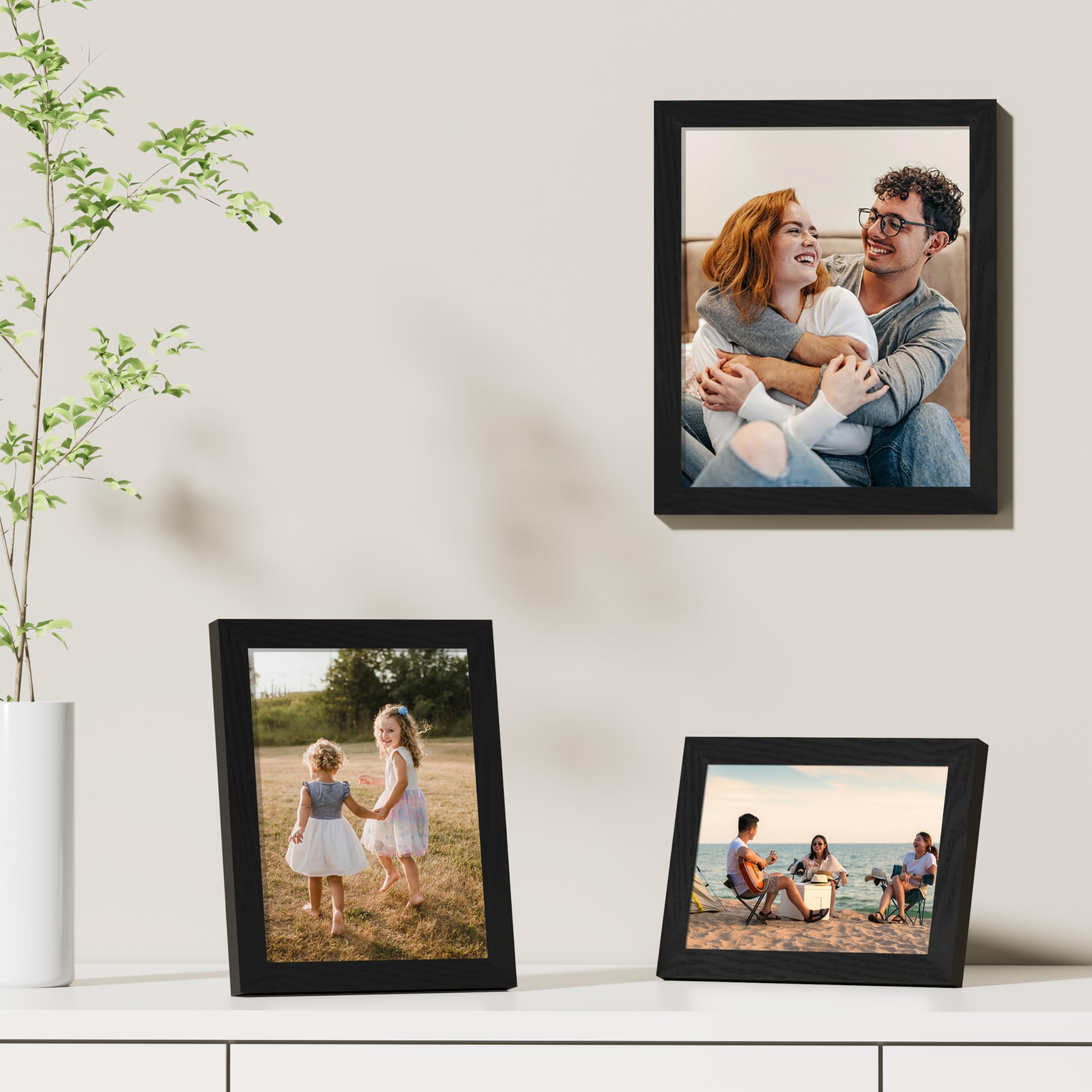 Vittanly 8x10 Picture Frames Set of 9, Display 5x7 Pictures with Mat or 8x10 without Mat, Collage Frames for Wall or Tabletop, Engineered Wood, Black