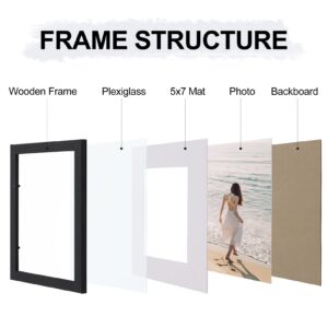 Vittanly 8x10 Picture Frames Set of 9, Display 5x7 Pictures with Mat or 8x10 without Mat, Collage Frames for Wall or Tabletop, Engineered Wood, Black