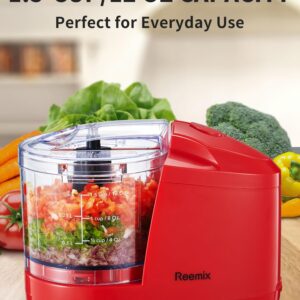 1.5-Cup One-Touch Electric Food Chopper, 100W Mini Food Processor Meat Grinder, Mix, Chop, Mince and Blend Vegetables, Fruits, Nuts, Meats, Stainless Steel Blade (Red)