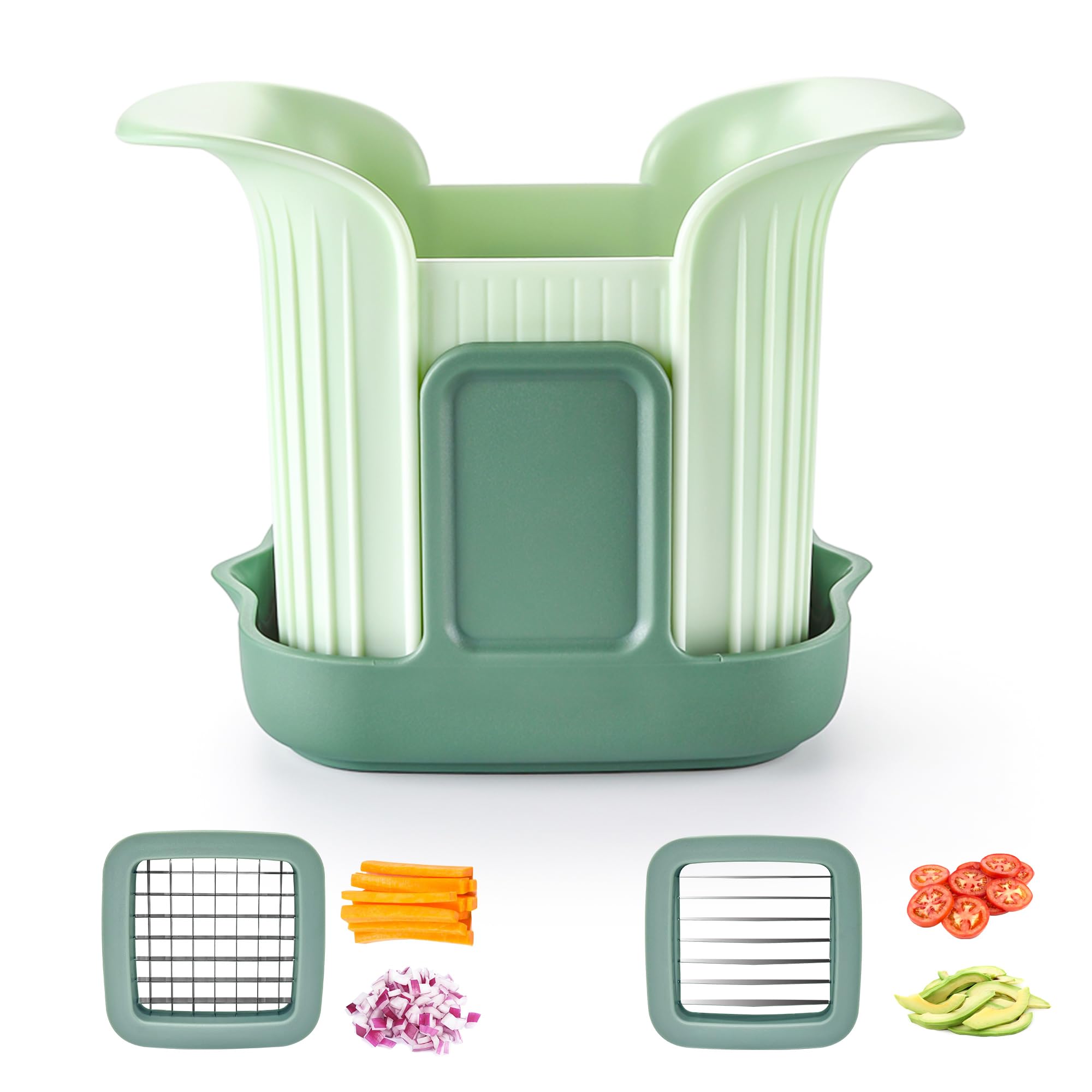 ITELLY Green 2-in-1 French Fry Cutter - Potato Cutter for Fries - Potato French Fry Cutter - French Fries Cutter - Vegetable Cutter - Food Chopper Manual Hand - Veggie Cutter - Vegetable Chopper