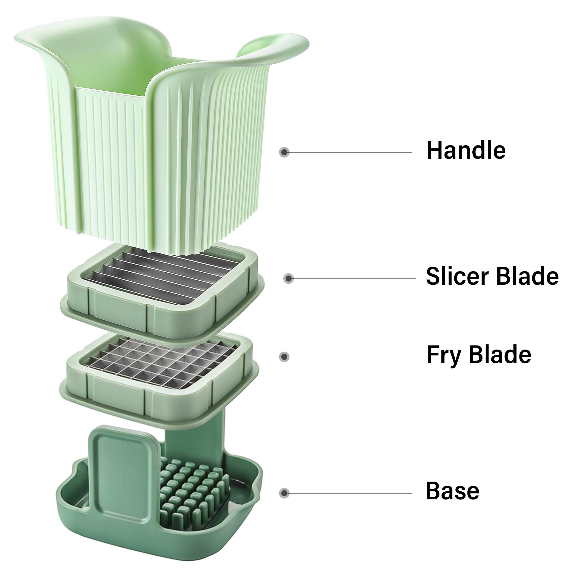 ITELLY Green 2-in-1 French Fry Cutter - Potato Cutter for Fries - Potato French Fry Cutter - French Fries Cutter - Vegetable Cutter - Food Chopper Manual Hand - Veggie Cutter - Vegetable Chopper