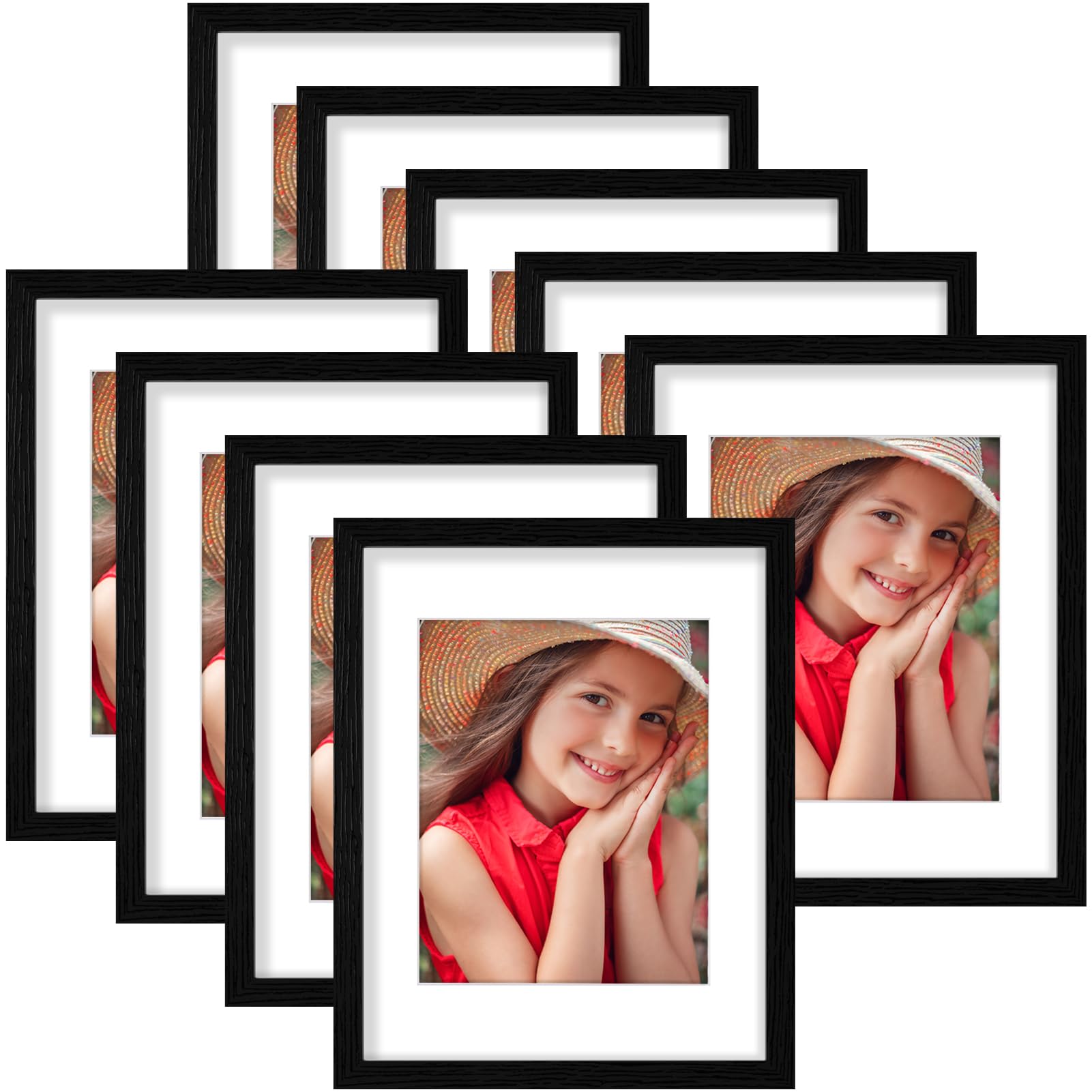 Vittanly 11x14 Picture Frames for Wall Set of 9, Display 8x10 Pictures with Mat or 11x14 without Mat, Collage Frames for Wall or Tabletop, Perfect for Home Décor, Black