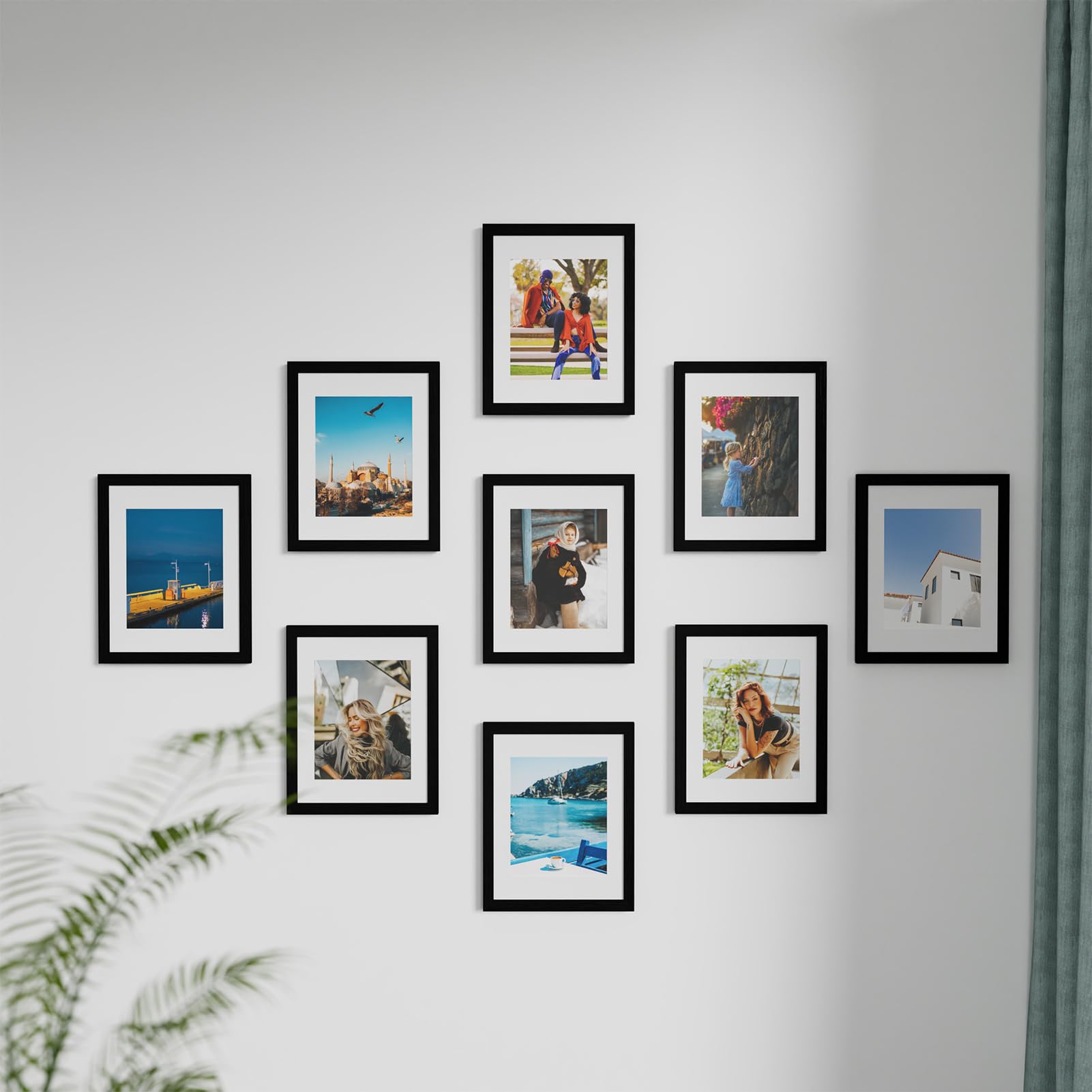 Vittanly 11x14 Picture Frames for Wall Set of 9, Display 8x10 Pictures with Mat or 11x14 without Mat, Collage Frames for Wall or Tabletop, Perfect for Home Décor, Black