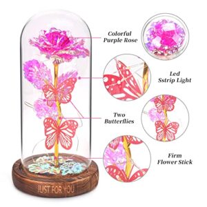 WOKEISE Light Up Rose Butterfly in Glass Dome,Birthday Gifts for Women, Anniversary Flower Lighted Roses Gifts for Women,Wife,Mom, Grandma,Girlfriend,Teenage Girls,Sister-Pink