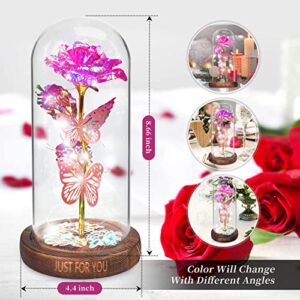 WOKEISE Light Up Rose Butterfly in Glass Dome,Birthday Gifts for Women, Anniversary Flower Lighted Roses Gifts for Women,Wife,Mom, Grandma,Girlfriend,Teenage Girls,Sister-Pink